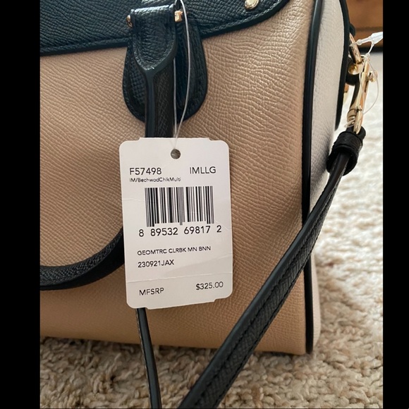 Coach mini Bennett satchel purse NWT black, tan and white - Picture 3 of 4